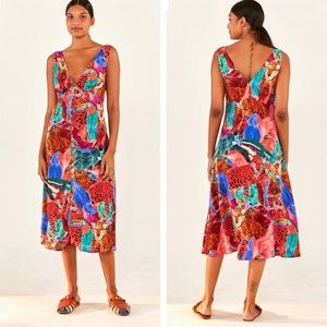 Farm Rio Animal Collage Print MIDI Dress Size Small
